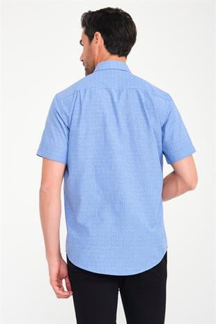 Klasik Kısa Kol Açık Zemin Kutu Desen Keten Cotton Hediye Kutulu Erkek Gömlek FS-000745 - İndigo