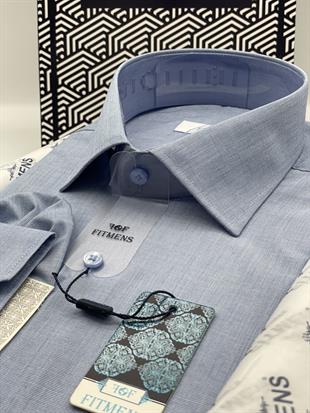 Klasik Uzun Kol İthal Filafil Erkek Hediye Kutulu Gömlek FS-003174 - Mavi