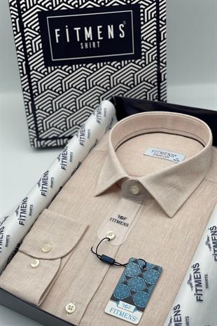 Regular Fit Uzun Kol Keten Cepsiz Hediye Kutulu Erkek Gömlek FS-001578 - Bej
