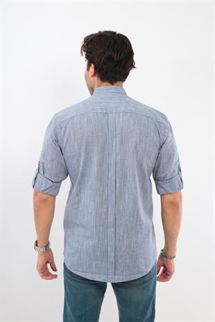 Slim Fit Uzun Kol Hakim Yaka Yarım Patlı Hediye Kutulu Erkek Gömlek FS-003687 - İndigo