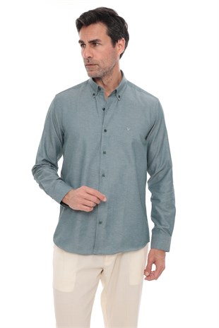 Slim Fit Uzun Kol Pamuklu Hediye Kutulu Kolay Ütülenebilir Erkek Gömlek FS-002225 - Yeşil
