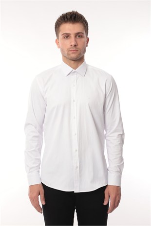 Slim Fit Uzun Kol Likralı Hediye Kutulu Kolay Ütülenebilir Erkek Gömlek FS-002969 - Beyaz