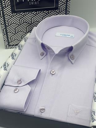 Klasik Uzun Kol Pamuklu Yaka Düğmeli Hediye Kutulu Kolay Ütülenebilir Erkek Gömlek FS-003897 - Lila