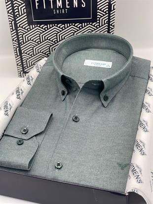 Slim Fit Uzun Kol Pamuklu Hediye Kutulu Kolay Ütülenebilir Erkek Gömlek FS-002225 - Yeşil