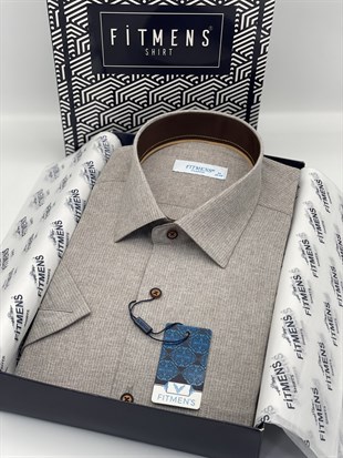 Klasik Kısa Kol Keten Cotton Hediye Kutulu Erkek Gömlek FS-003624 - Bej