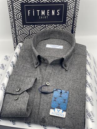 Klasik Uzun Kol Kışlık %100 Cotton Balıksırtı Yaka Düğmeli Hediye Kutulu Erkek Gömlek FS-001991 - Antrasit