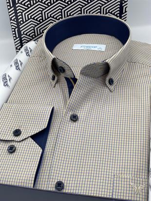 Klasik Uzun Kol Pöti Kareli Yaka Düğmeli Hediye Kutulu Erkek Gömlek FS-002273 - Sarı