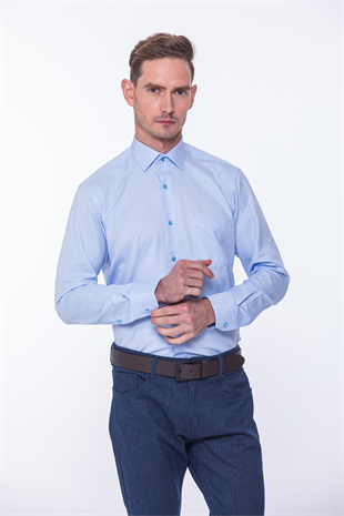 Klasik Uzun Kol Oxford Hediye Kutulu Kolay Ütülenebilir Erkek Gömlek FS-001254 - Açık Mavi