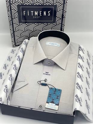 Klasik Kısa Kol Desenli Hediye Kutulu Erkek Gömlek FS-004153 - Gri