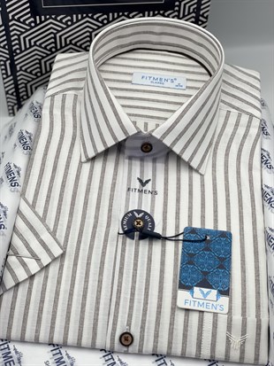 Klasik Kısa Kol Keten Cotton Nefes Alan Kumaş Hediye Kutulu Erkek Gömlek FS-004571 - Kahverengi