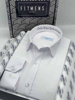 Slim Fit Uzun Kol Ömür Boyu Yakandayım Nakışlı Hediye Kutulu Erkek Gömlek FS-001376 - Beyaz