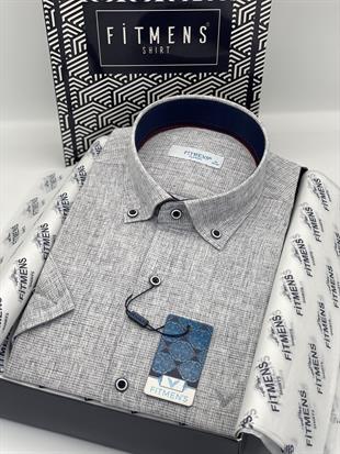 Klasik Kısa Kol Keten Yaka Düğmeli Hediye Kutulu Erkek Gömlek FS-003626 - Gri