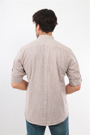 Slim Fit Uzun Kol Hakim Yaka Yarım Patlı Hediye Kutulu Erkek Gömlek FS-003687 - Kahverengi