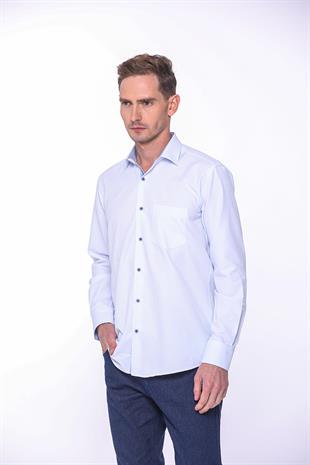 Klasik Uzun Kol Nokta Desenli Hediye Kutulu Erkek Gömlek FS-001259 - Beyaz Açık Mavi