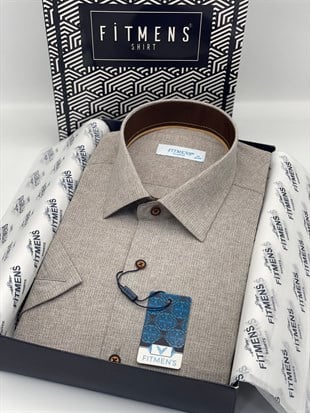 Klasik Kısa Kol Keten Cotton Hediye Kutulu Erkek Gömlek FS-003624 - Bej