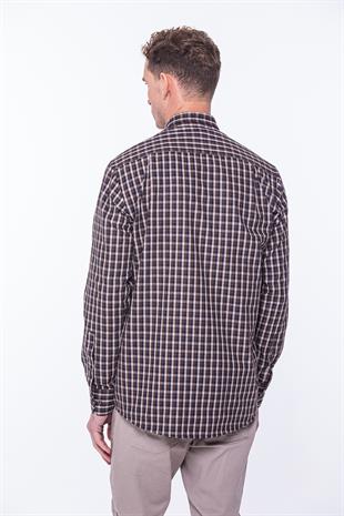 Klasik Uzun Kol Kışlık Ekoseli Oduncu Yaka Altı Düğmeli Pamuklu Hediye Kutulu Erkek Gömlek FS-001984 - Kahverengi