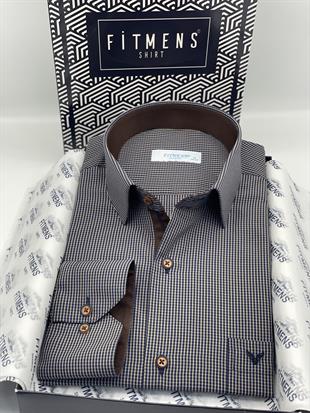 Klasik Uzun Kol Kareli Hediye Kutulu Erkek Gömlek FS-003105 - Lacivert