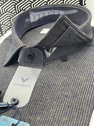 Klasik Uzun Kol Yaka Alttan Düğmeli Kışlık Erkek Hediye Kutulu Gömlek FS-003367 - Kahverengi