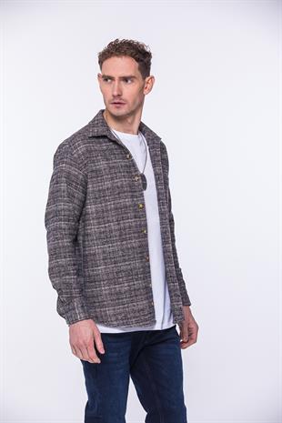 Oversize Yeni Sezon Gömlek Yaka Pamuklu Oduncu Hediye Kutulu Erkek Gömlek FS-002168 - Pudra