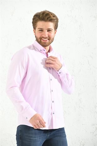 Slim Fit Uzun Kol Oxford Hediye Kutulu Kolay Ütülenebilir Erkek Gömlek - Pembe