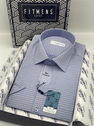 Klasik Kısa Kol Desenli Hediye Kutulu Erkek Gömlek FS-004159 - Mavi