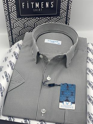 Klasik Kısa Kol Çizgili Hediye Kutulu Erkek Gömlek FS-003005 - Kahverengi