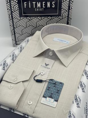 Klasik Uzun Kol Keten Yaka Alttan Düğmeli Hediye Kutulu Erkek Gömlek FS-003686 - Ekru