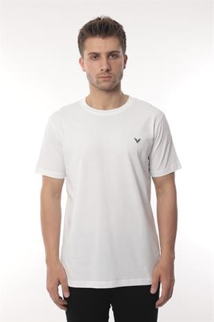 Slim Fit Kısa Kol Nakışlı %100 Pamuklu T-Shirt FS-003011 - Beyaz