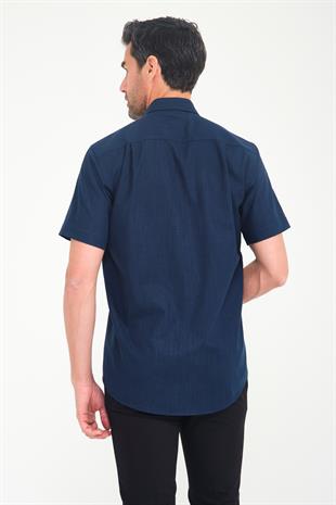 Klasik Kısa Kol Linen Keten Yaka Düğmeli Hediye Kutulu Erkek Gömlek FS-001202 - Lacivert