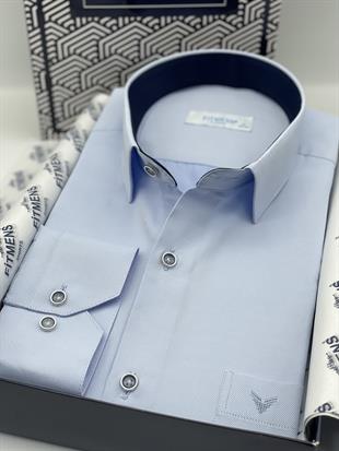 Klasik Uzun Kol Gabardin Düz Hediye Kutulu Erkek Gömlek FS-002155 - Mavi