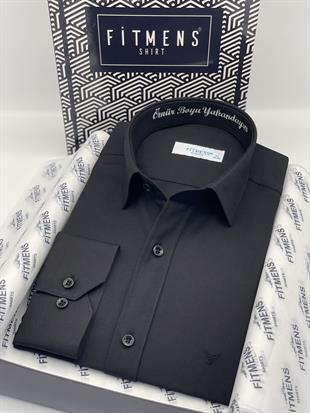 Slim Fit Uzun Kol Ömür Boyu Yakandayım Nakışlı Hediye Kutulu Erkek Gömlek FS-001376 - Siyah