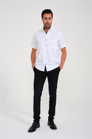 Klasik Kısa Kol V Flam Keten Hediye Kutulu Erkek Gömlek FS-001217 - Beyaz