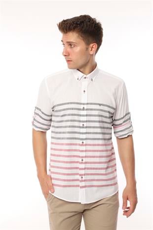 Slim Fit Uzun Kol Panolu Keten Hediye Kutulu Kolay Ütülenebilir Erkek Gömlek FS-002996 - Bordo