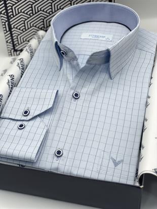Klasik Uzun Kol Kare Çizgili Hediye Kutulu Erkek Gömlek FS-002153 - Açık Mavi