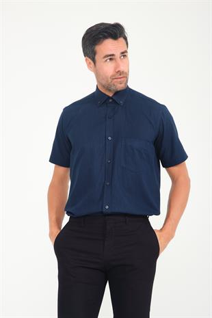 Klasik Kısa Kol Linen Keten Yaka Düğmeli Hediye Kutulu Erkek Gömlek FS-001202 - Lacivert
