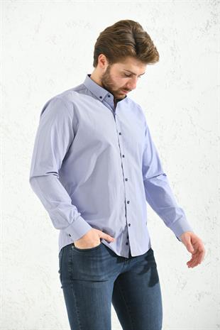Slim Fit Uzun Kol Pöti Kareli Yaka Düğmeli Hediye Kutulu Erkek Gömlek FS-001373 - Mor