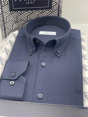 Slim Fit Uzun Kol Pamuklu Hediye Kutulu Kolay Ütülenebilir Erkek Gömlek FS-002225 - Lacivert