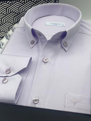 Klasik Uzun Kol Pamuklu Yaka Düğmeli Hediye Kutulu Kolay Ütülenebilir Erkek Gömlek FS-003897 - Lila