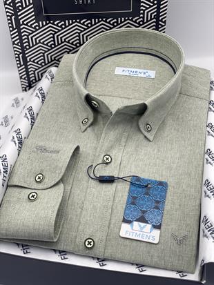 Klasik Uzun Kol Yaka Düğmeli Cepsiz Hediye Kutulu Erkek Gömlek FS-004209 - Yeşil