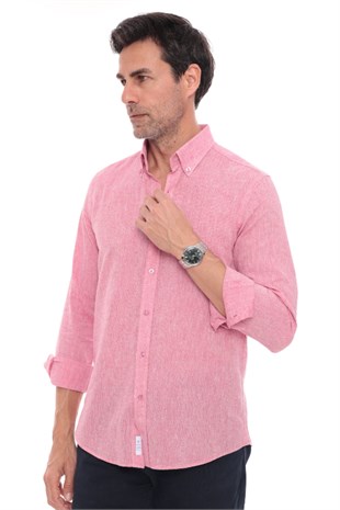Slim Fit Uzun Kol Yaka Düğmeli Nefes Alan Keten Hediye Kutulu Erkek Gömlek FS-004548 - Yavruağzı