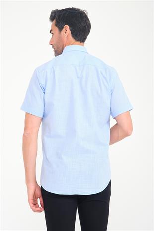 Klasik Kısa Kol Linen Keten Yaka Düğmeli Hediye Kutulu Erkek Gömlek FS-001202 - Mavi