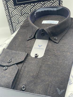 Klasik Uzun Kol Kışlık Oduncu Yaka Düğmeli Pamuklu Hediye Kutulu Erkek Gömlek Y.Filafil FS-003136 - Koyu Kahve