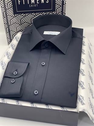 Slim Fit Uzun Kol Saten Hediye Kutulu Kolay Ütülenebilir Erkek Gömlek FS-002968 - Lacivert
