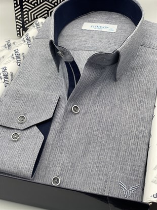 Klasik Uzun Kol Keten Cotton Hediye Kutulu Erkek Gömlek FS-001261 - Lacivert