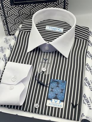 Klasik Uzun Kol Cepsiz Yaka Manşet Beyaz Hediye Kutulu Erkek Gömlek FS-004328 - Siyah Beyaz