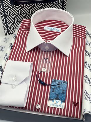 Klasik Uzun Kol Cepsiz Yaka Manşet Beyaz Hediye Kutulu Erkek Gömlek FS-004328 - Bordo Beyaz