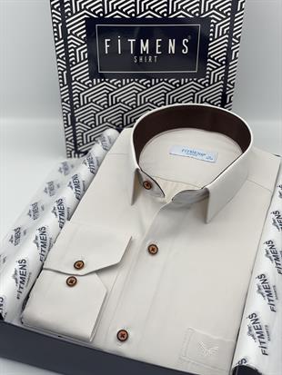 Klasik Uzun Kol Gabardin Düz Hediye Kutulu Erkek Gömlek FS-002155 - Ekru