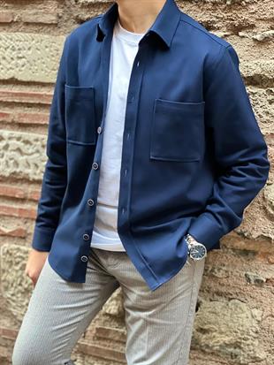 Oversize Gabardin Pamuklu Hediye Kutulu Erkek Ceket Gömlek FS-003868 - Lacivert