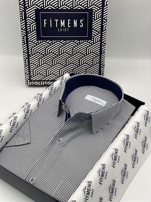 Klasik Kısa Kol Çizgili Hediye Kutulu Erkek Gömlek FS-003005 - Lacivert