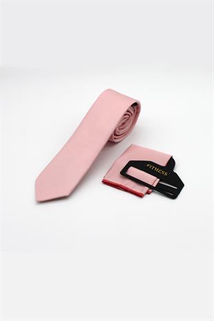 Erkek Kravat Mendil Seti FS-001866 - Açık Pembe